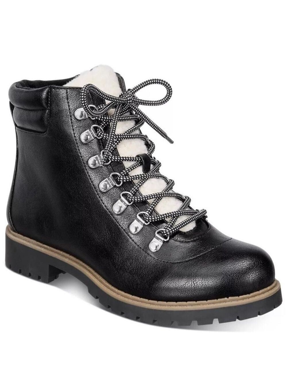 NIB Style & Co. Mariah Lace-Up Lug Sole Black Ankle Boots